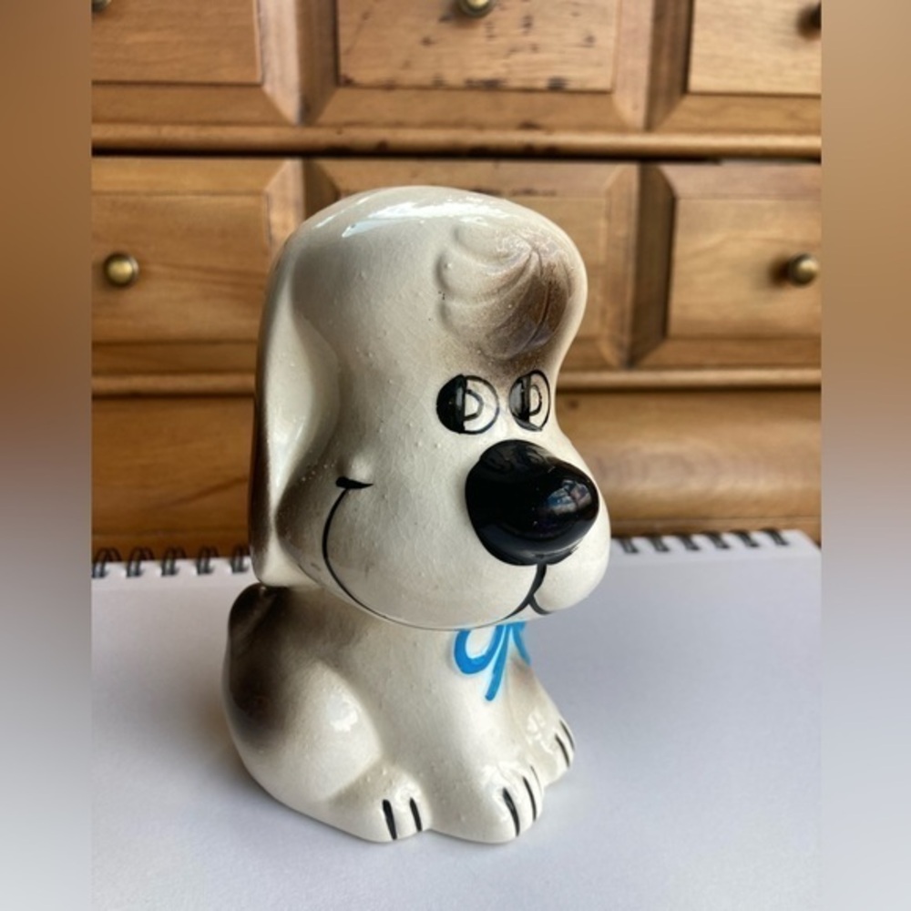 💙 Japanese Ceramic Dog puppy coin bank with plug! So cute! Clearly preloved 🩵